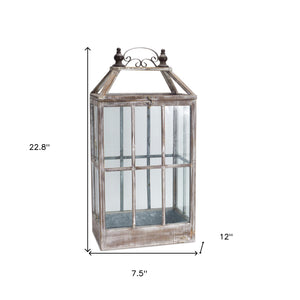 Homeroots Set Of Two White Washed Wood And Glass Floor Lantern Candle Holders   516448