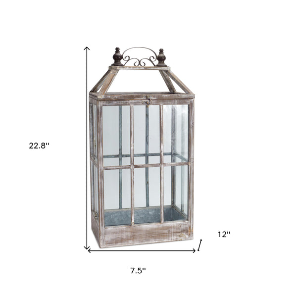 Homeroots Set Of Two White Washed Wood And Glass Floor Lantern Candle Holders   516448