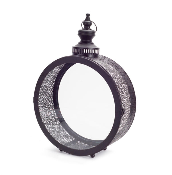 HomeRoots 22" Black Distressed Ornate Metal Floor Lantern Candle Holder – Elegant Accent for Weddings & Decor 516450