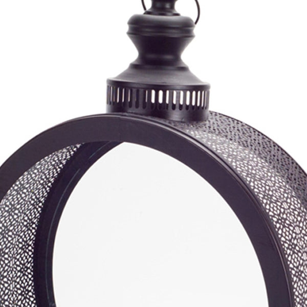 HomeRoots 22" Black Distressed Ornate Metal Floor Lantern Candle Holder – Elegant Accent for Weddings & Decor 516450