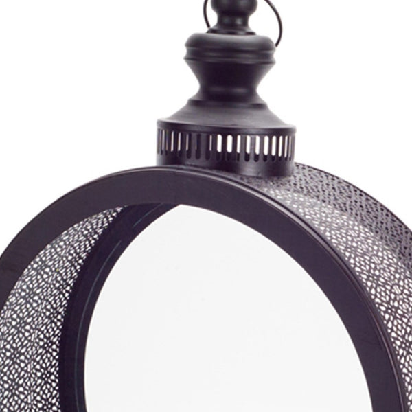 HomeRoots 22" Black Distressed Ornate Metal Floor Lantern Candle Holder – Elegant Accent for Weddings & Decor 516450