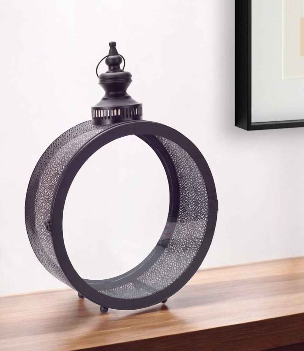 Homeroots 22" Black Metal Ornate Floor Lantern Candle Holder   516450