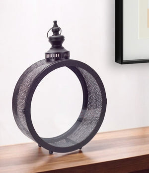 HomeRoots 22" Black Distressed Ornate Metal Floor Lantern Candle Holder – Elegant Accent for Weddings & Decor 516450