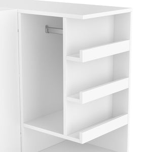 English Elm Multifunctional Wardrobe Cabinet with Fold Out Desk Hanging Rod and Storage Drawers Light White W1580S00475