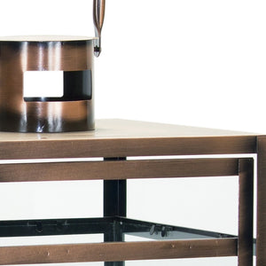 Homeroots Set Of Three Copper Glass And Metal Geometric Floor Lantern Candle Holders   516455