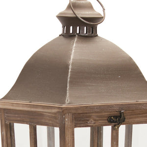 Homeroots Set Of Two Natural Solid Wood Ornate Tabletop Lantern Candle Holders   516456