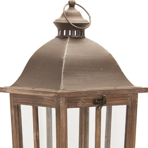 Homeroots Set Of Two Natural Solid Wood Ornate Tabletop Lantern Candle Holders   516456