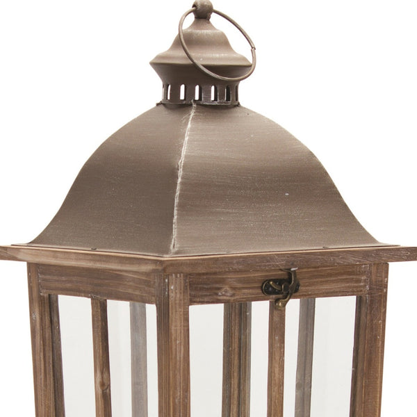 Homeroots Set Of Two Natural Solid Wood Ornate Tabletop Lantern Candle Holders   516456