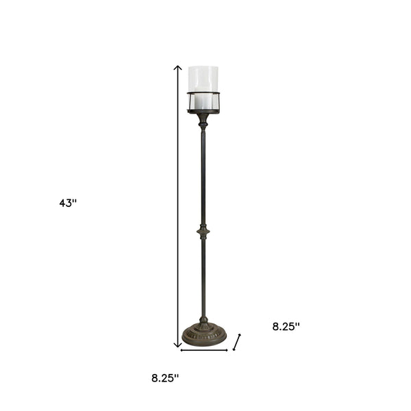 Homeroots 43" Gray Flameless Floor Hurricane Candle Holder   516460