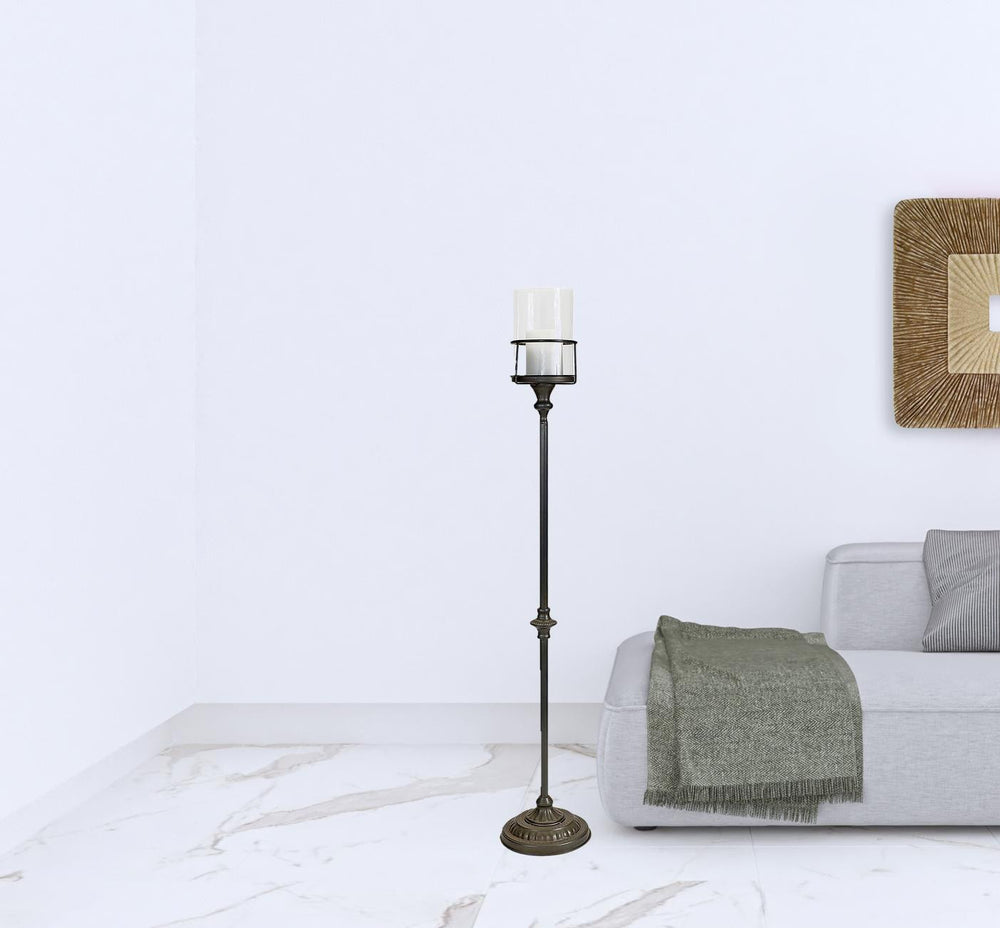 Homeroots 43" Gray Flameless Floor Hurricane Candle Holder   516460