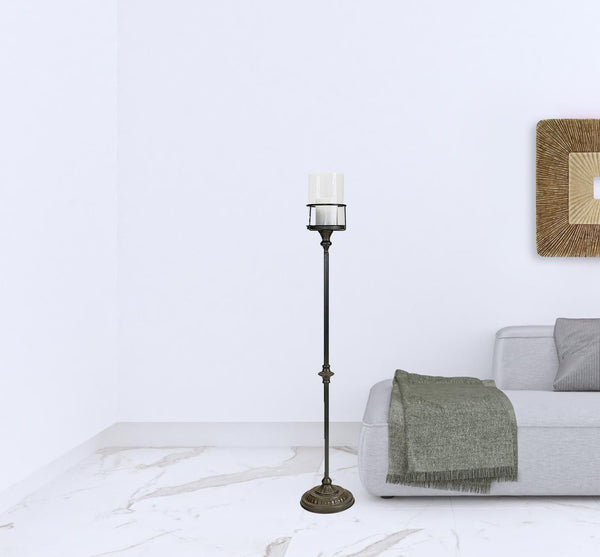 Homeroots 43" Gray Flameless Floor Hurricane Candle Holder   516460