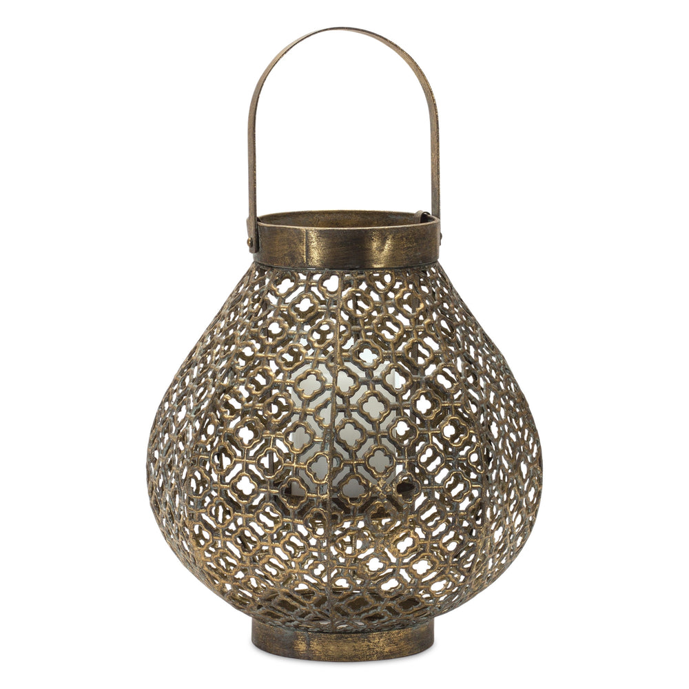 Homeroots 12" Bronze Metal Ornate Tabletop Lantern Candle Holder   516464
