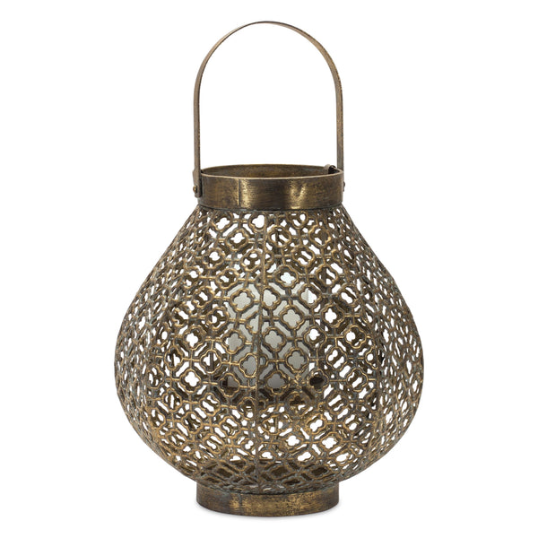 Homeroots 12" Bronze Metal Ornate Tabletop Lantern Candle Holder   516464