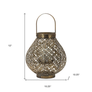 Homeroots 12" Bronze Metal Ornate Tabletop Lantern Candle Holder   516464