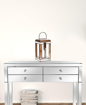 Homeroots 17" Bronze Metal And Glass Geometric Tabletop Lantern Candle Holder   516465