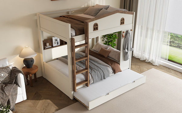 English Elm Twin Triple Metal Bunk Bed Matte Powder Coated Frame with Full Safety Guardrails W1580S00425