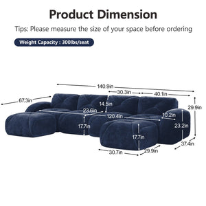English Elm U-shaped Modular Velvet Sofa Tufted Cushions High Density Foam Living Room Sectional Blue W714S01624