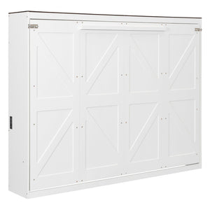English Elm Queen Murphy Wall Bed with Usb Ports Space Saving Cabinet for Guest or Home Office White LP000385AAK