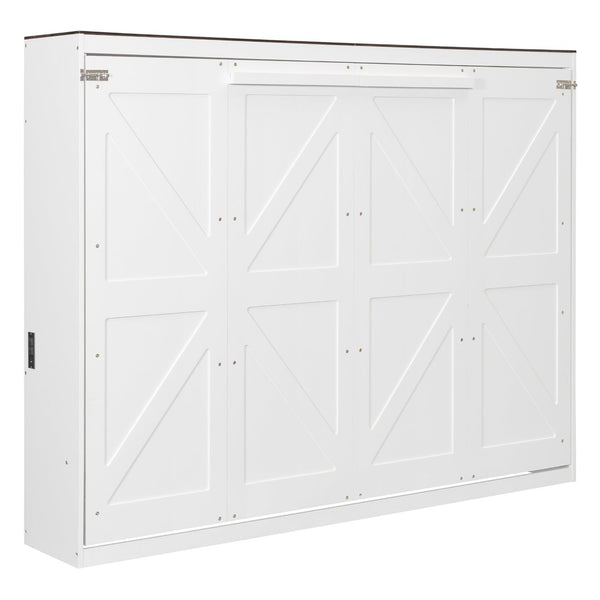 English Elm Queen Murphy Wall Bed with Usb Ports Space Saving Cabinet for Guest or Home Office White LP000385AAK