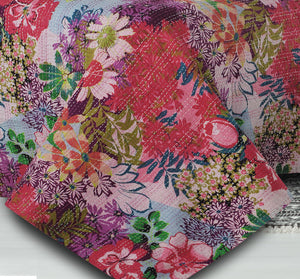 Homeroots Red Knitted Cotton Floral Throw  Cotton 516514