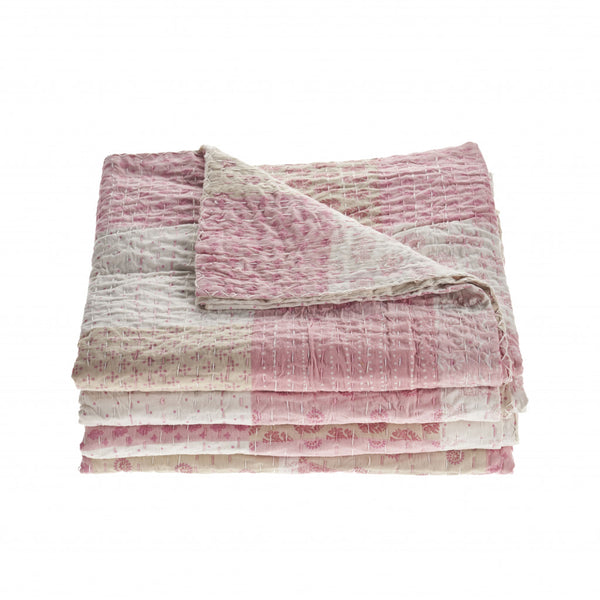 Homeroots Pink Knitted Cotton Geometric Throw Pink Cotton 516521