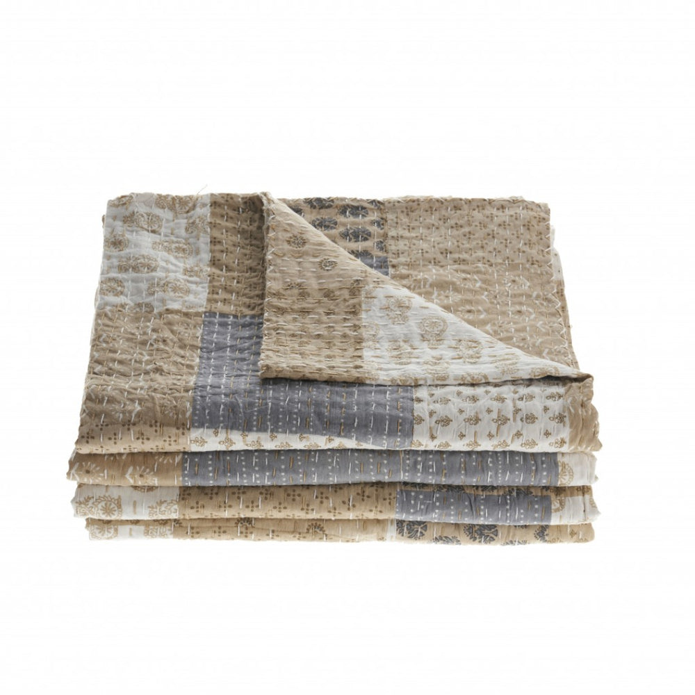 HomeRoots Pink Knitted Cotton Geometric Throw Blanket - Cozy, Stylish Accent for Any Home Decor Setting Cream 96" x 110" 516524