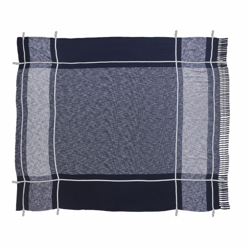 HomeRoots Blue Woven Cotton Geometric Throw Blanket – Cozy Comfort for Modern Décor & Easy Everyday Care 90" x 90" 516526