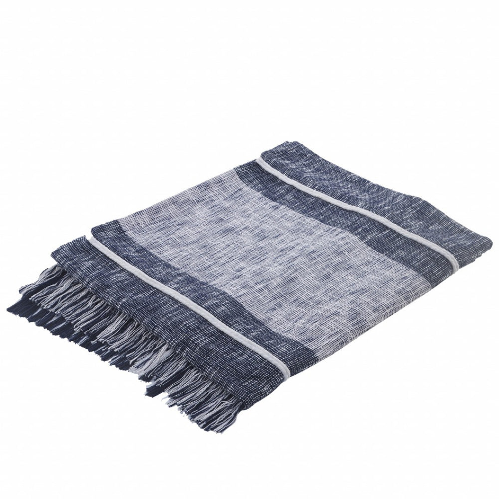HomeRoots Blue Woven Cotton Geometric Throw Blanket – Cozy Comfort for Modern Décor & Easy Everyday Care 90" x 90" 516526