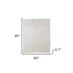 Homeroots Ivory Geometric Queen Cotton Coverlet With Fringe  Cotton 516530