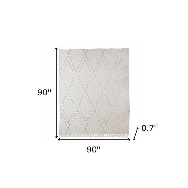 Homeroots Ivory Geometric Queen Cotton Coverlet With Fringe  Cotton 516530