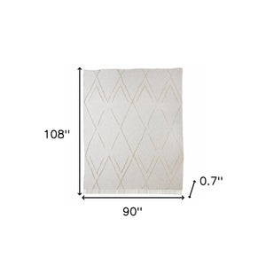 Homeroots Ivory Geometric King Cotton Coverlet With Fringe  Cotton 516531