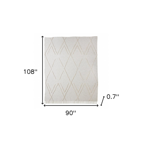 Homeroots Ivory Geometric King Cotton Coverlet With Fringe  Cotton 516531