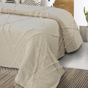 Homeroots Ivory Geometric King Cotton Coverlet With Fringe  Cotton 516531