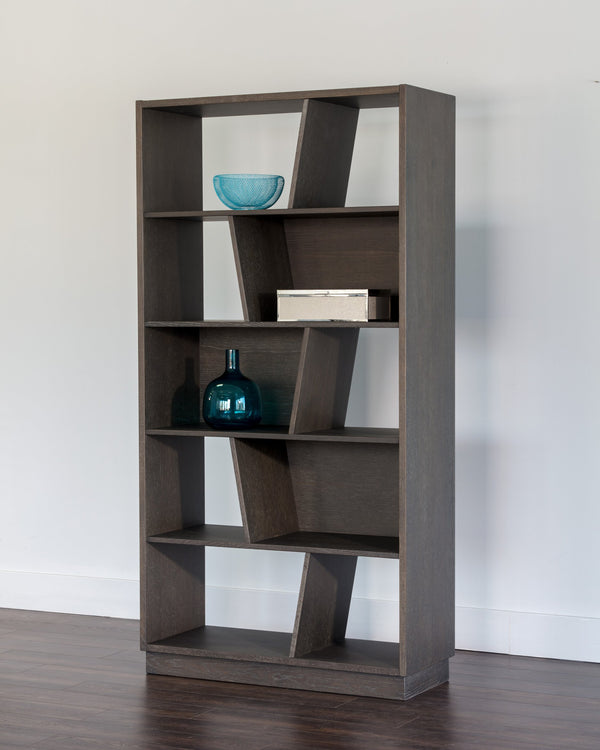 Sunpan Jude Bookcase – Bold Contemporary Design with Staggered Shelving for Stylish Storage Solutions Charcoal Grey