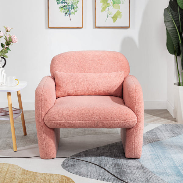 English Elm Stylish Teddy Fleece Single Sofa Chair with Arms and Pillow, Cozy Accent Armchair for Living Room Pink 30 L x 24.75 W x 24 H W1716P196472
