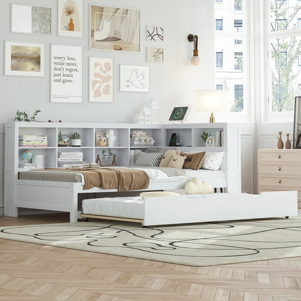 English Elm Wooden Twin Daybed with Storage Drawers Usb Charging Shelf and Pine Frame N733S347509K