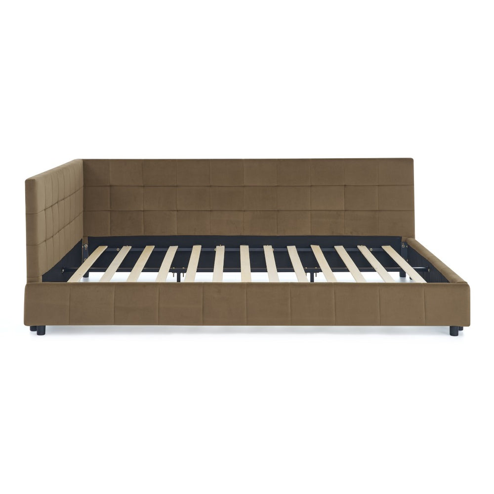 English Elm Queen Upholstered Tufted Bed Frame - Versatile Velvet Sofa Bed With Backrest & Armrests, Brown W487S00285-GIGA