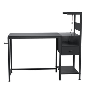 English Elm Computer Gaming Desk with RGB LED Lights, Reversible 4-Tier Shelves, Drawer & Headphone Hook, Space-Saving Workstation Black W578P191952