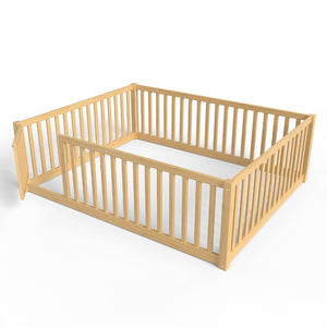 English Elm Twin Floor Bed Pine Wood Frame with Guardrails and Door for Safe Toddler Sleep Natural W1580P417671