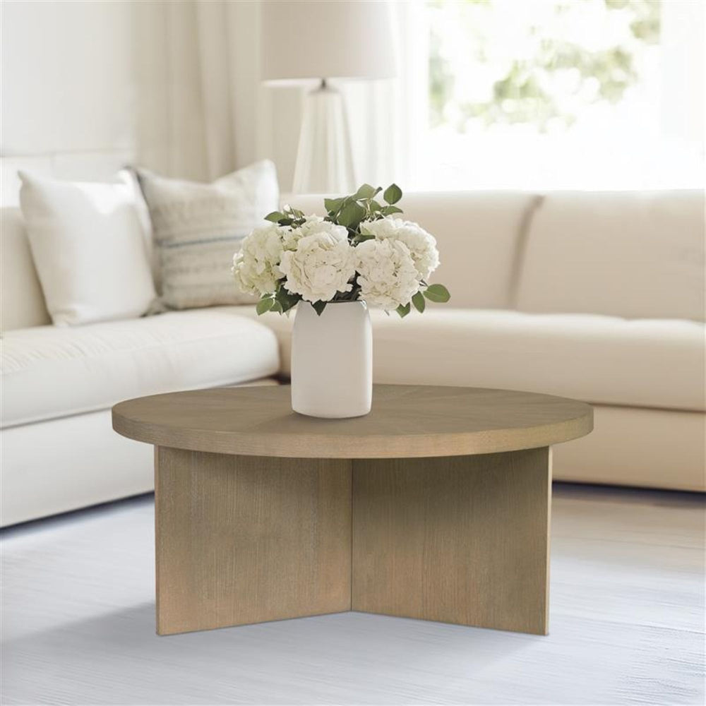 English Elm Sadie Reclaimed Greige Round Coffee Table 36" Dia, 16.5"H — Durable Veneer Top, 75 lb Capacity B035P341174