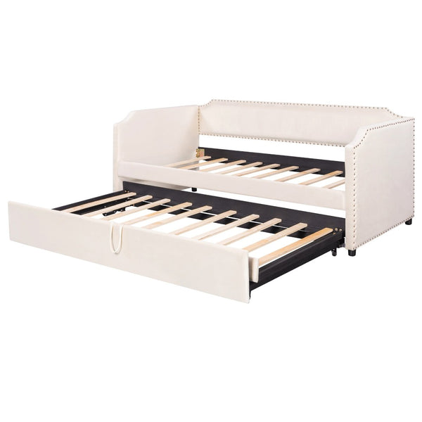 English Elm Twin Velvet Upholstered Daybed with Pop up Trundle for Guest or Kids Rooms SF000197AAA