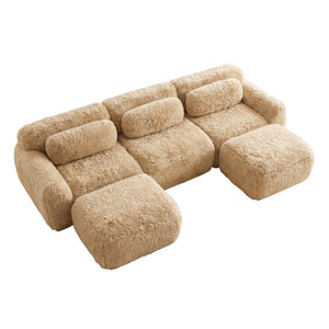 English Elm U-shaped Modular Sectional Sofa Plush Cloud Foam Boneless Build for Home Theater Lounging Light Khaki W714S01569
