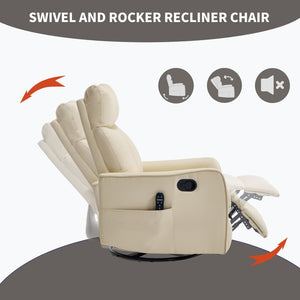 English Elm Beige Fabric Swivel Rocker Recliner with Massage Nodes and Lumbar Heat for Living Room Beige W1803P363430