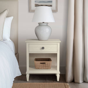 English Elm Victoria Aged Oak Nightstand with Solid Wood Legs, Wire-Brushed Veneer, Drawer & Open Shelf Cream 27.25 L x 22.75 W x 27.25 H B035P341167