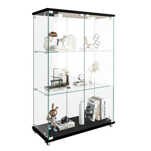 English Elm Modern Tempered Glass Display Cabinet with Led Lighting Three Shelf Living Room Showcase W241P400850