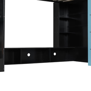 English Elm Twin Gaming Loft Bed with Desk Rgb Lighting and Multi-tier Shelves for Teen Rooms Blue LT000160AAC