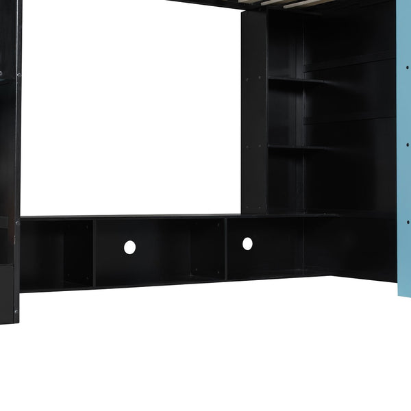 English Elm Twin Gaming Loft Bed with Desk Rgb Lighting and Multi-tier Shelves for Teen Rooms Blue LT000160AAC