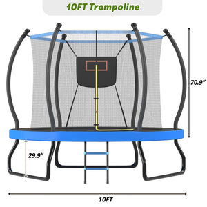 English Elm 10ft Steel Backyard Trampoline with Basketball Hoop Safety Net Padded Poles Ladder N739P307895C