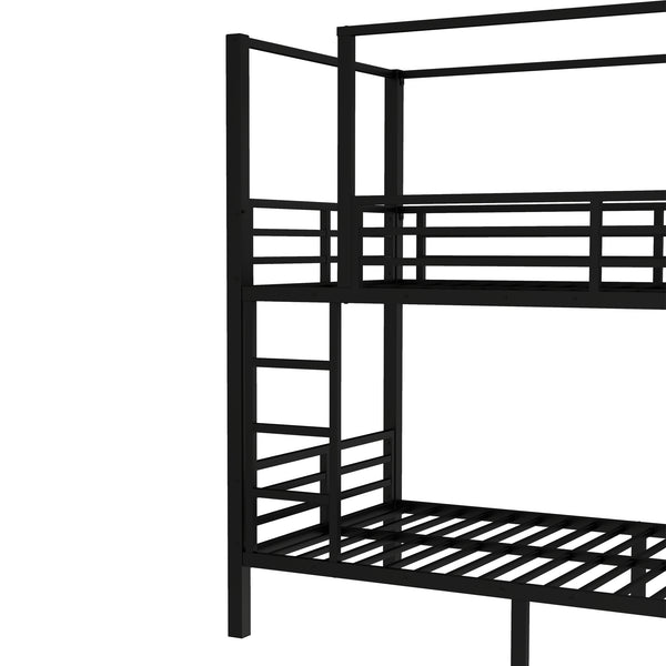 English Elm Twin Quadruple Metal Bunk Bed with Central Closet, Shelves & Wardrobe for Space-Saving Dormitory Living Black W1580S00154