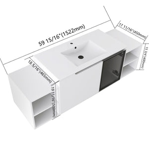 English Elm 60" Freestanding Double Sink Bathroom Vanity with Soft-close Doors and Three Drawers W999S00531